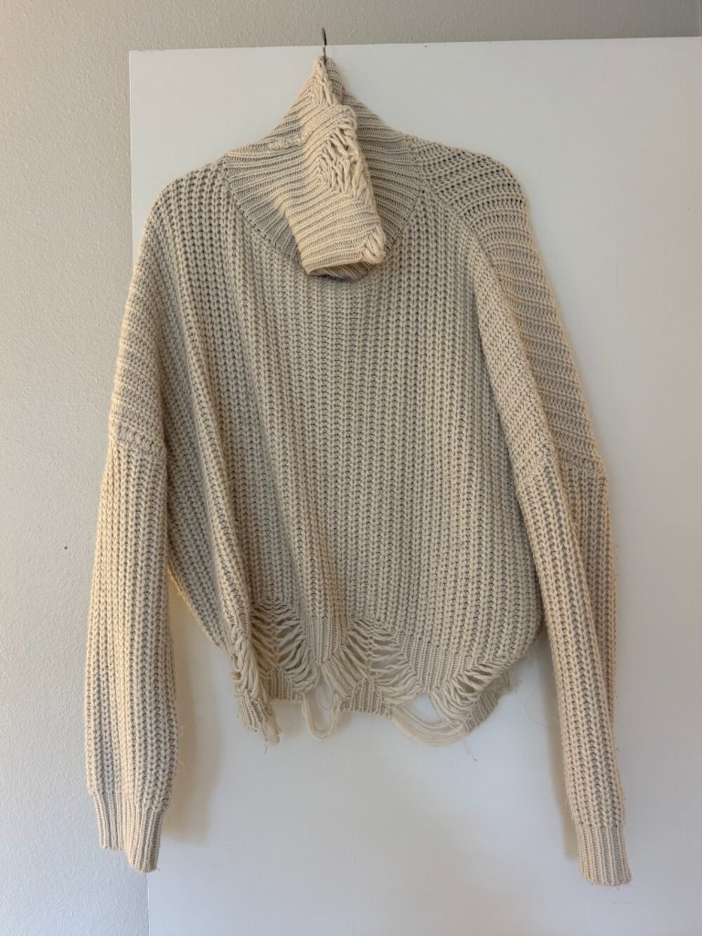 Distressed Oversized Cream Sweater